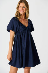 Navy Cotton Sateen Santorini Dress